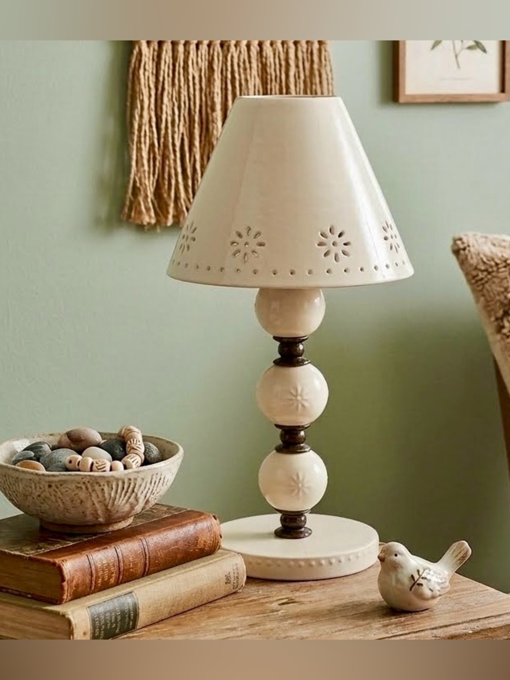 Anthropologie Style Ceramic Pierced Shade Candle Holder Table Accent Boho